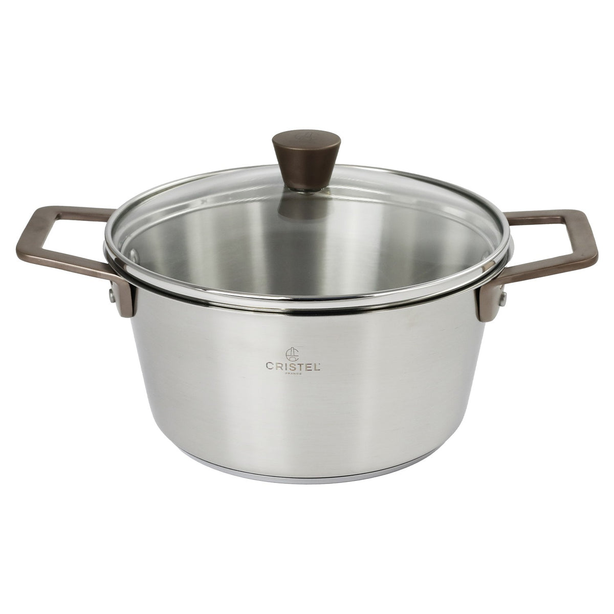 Faitout en inox brossé anses cuivrées avec couvercle - Bicentenaire fixe, Cocottes, faitouts - 1