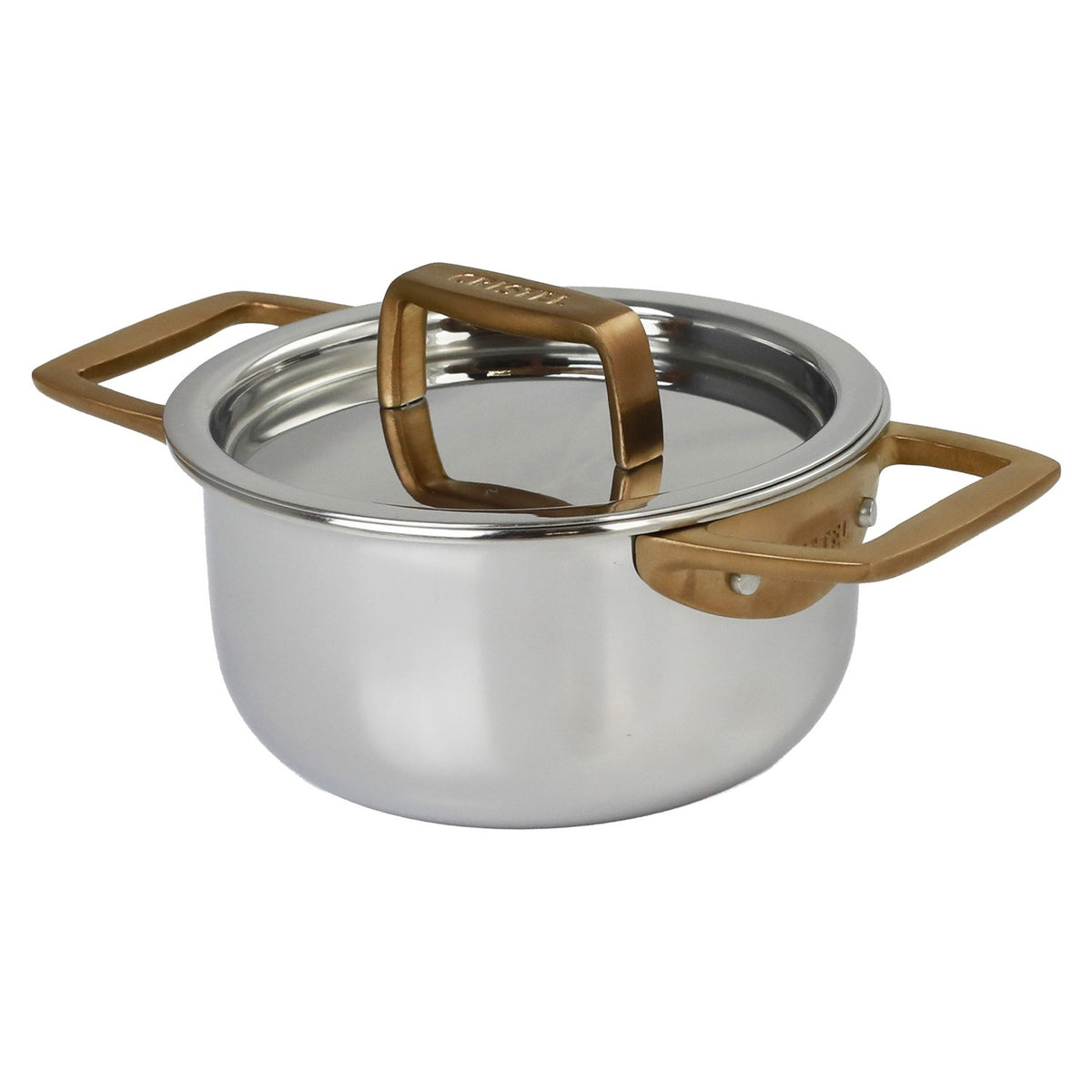 Mini faitout en inox à anses cuivrées avec couvercle - Castel'Pro® fixe, Cocottes, faitouts - 1