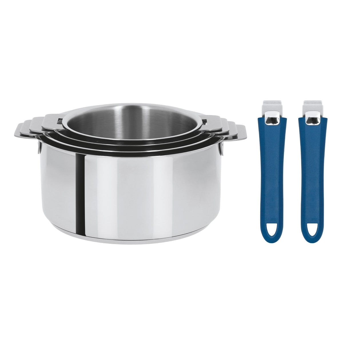Set de 4 casseroles inox + 2 poignées amovibles colorées - Mutine amovible, Casseroles - 5