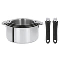 Set de 4 casseroles inox + 2 poignées amovibles colorées - Mutine amovible, Casseroles - 1
