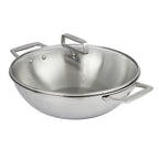 Wok en inox Ø28 cm, 2 anses fixes, avec couvercle en verre - Castel'Pro® fixe, Woks - 1